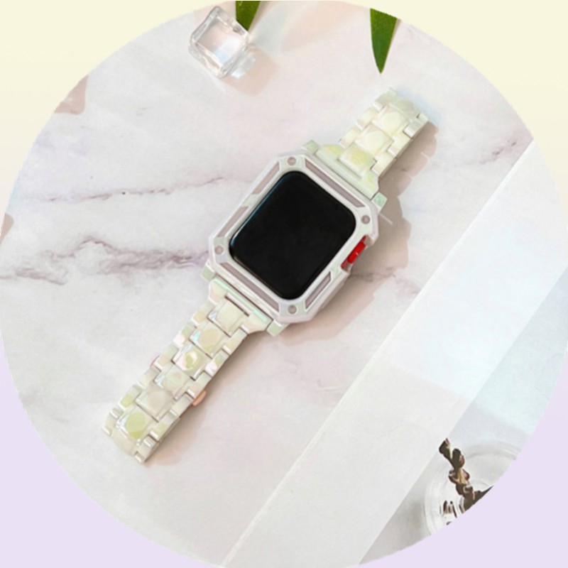 for Apple Watch Series 7 6 5 4 3 2 SE Glossy Laser White Protective Case Band Strap Cover iWatch 44mm 45mm4557057