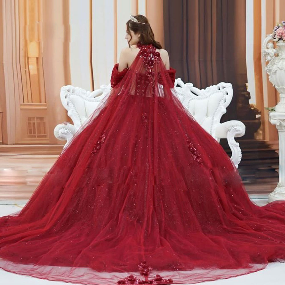 Newest Quinceanera Dresses 2024 Off the Shoulder Ball Gown Sweet 15 Dress with Cape 3D Flower Appliques Junior Birthday Party Gown
