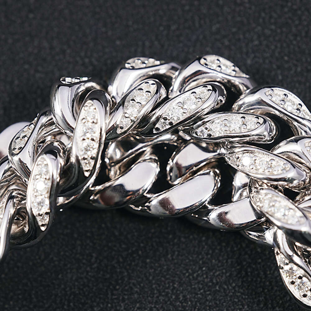 Sicgem 8.5 Inches 13 Mm Cuban Link Chain 925 Sterling Silver Bling Iced Out Moissanite Chains