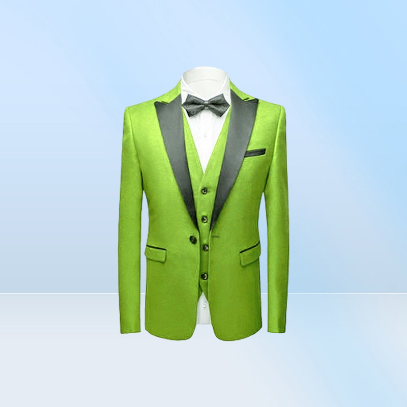 Custom Made Groomsmen Lime Green Groom Tuxedos Peak Black Lapel Men Suits Wedding Man Blazer