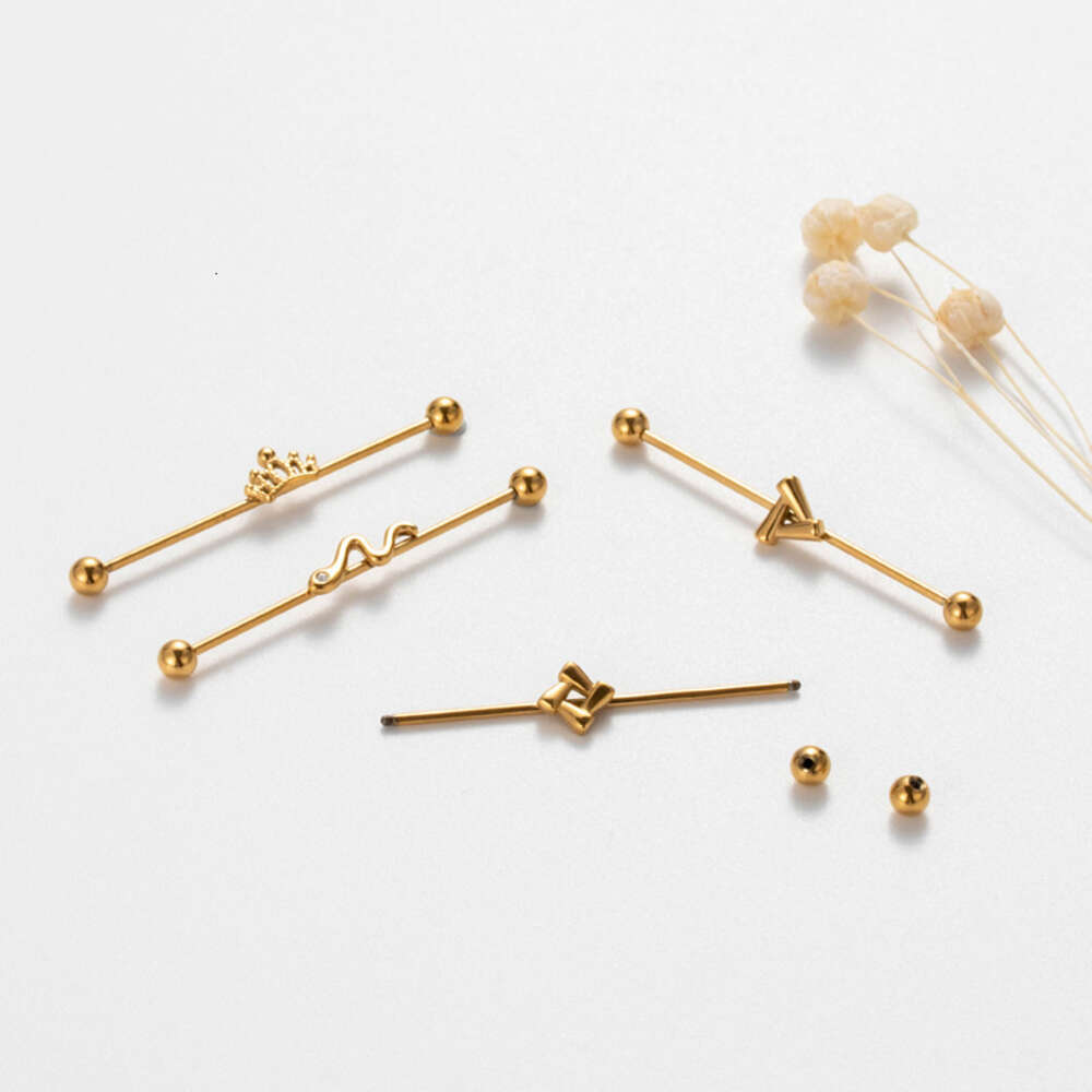 Straight Surgical Stainless Steel Industrial Barbell Helix Ear Bar Ball Cartilage Earring Stud Bling1.2mm Double Head Screw Rod Crown Bridgel Piercing