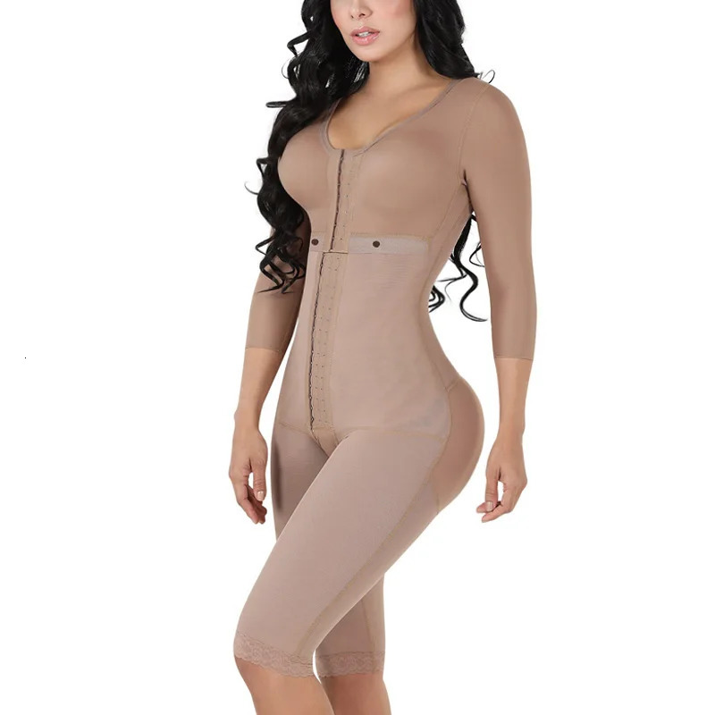 Fajas Colombianas Women's Body Shaper Breast Support Side Long Sleeve Tummy Control Long Bodysuit Shapewear Waist Trainer 231226