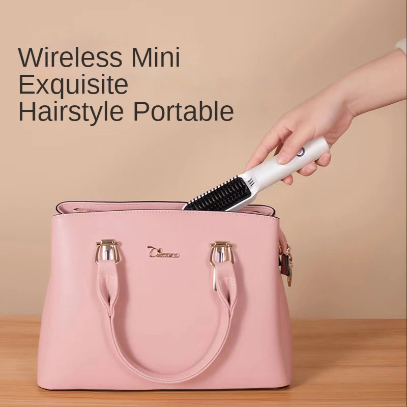 Wireless Portable Mini Heating Comb Hair Straightener Brush Sleek Hair Curler Bangs Curling Rod Hairstyling Tool Iron flat irons 231227