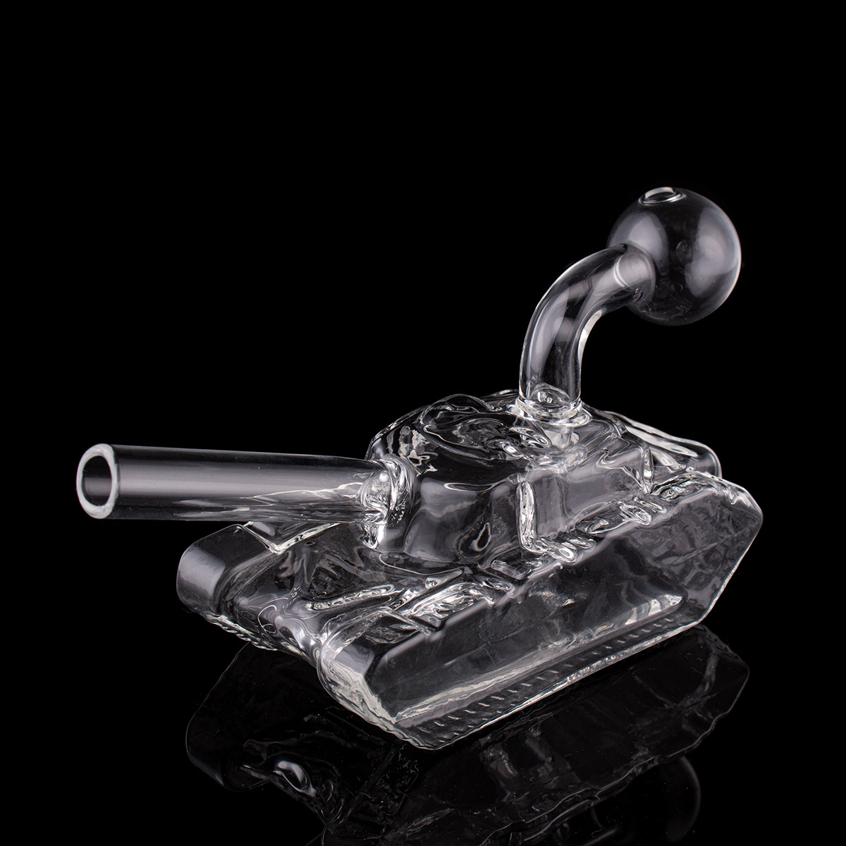 Mini Tank Design Glass Bong with Curved Oil Burner Pipe and Downstem Creative Smoking Water Pipes Small Hookahs Dab Rig Hand Bubbler Bongs for Smoking H5366