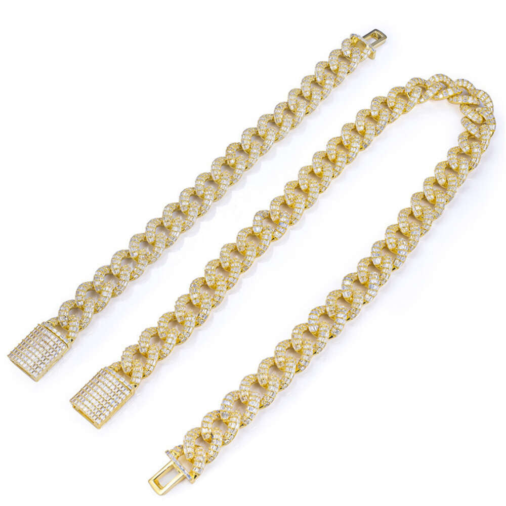 Voaino 20inch Gold Plated 925 Sterling Silver Chain Link Moissanite Cuban Chain