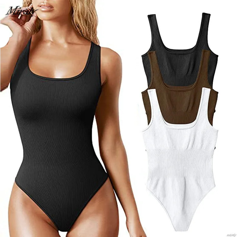 Seamless Sculpting Bodysuit Shapewear Women Square Neck Tummy Control Thong Body Shaper Sexy Ribbed Tank Tops Slimming Jumpsuit 231226