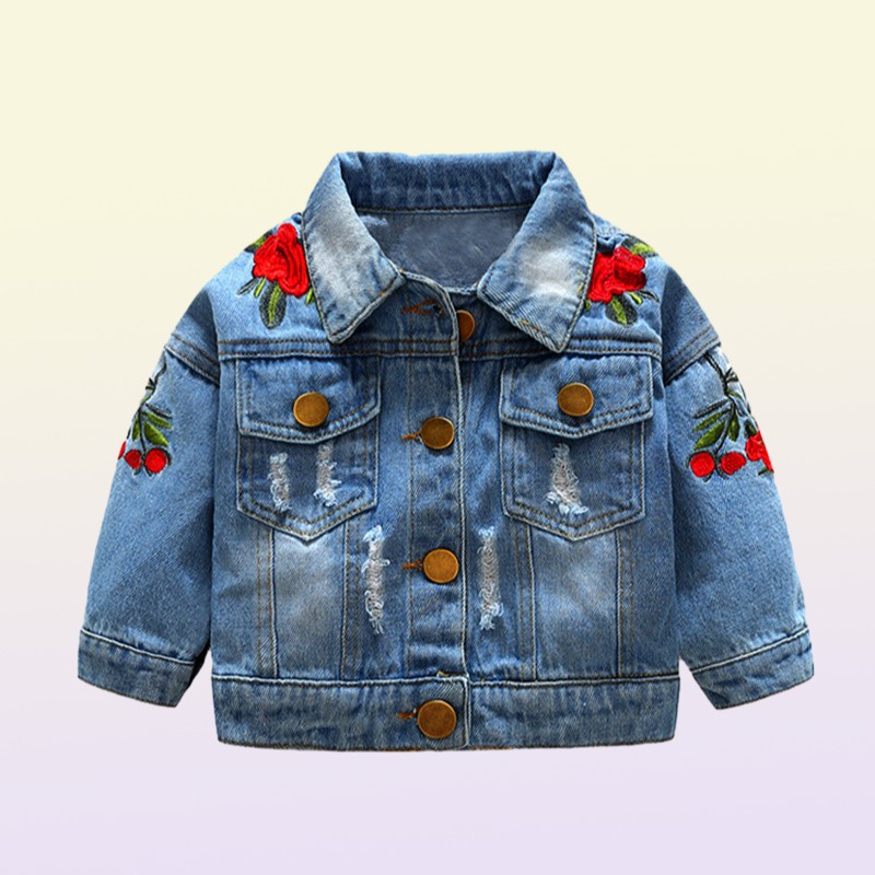 Tem Doger Baby Girls Outerwear Coats Newborn Infant Baby Jeans Coat for Girl Ripped Outwear Bebes Embroidery Denim Jackets 210312