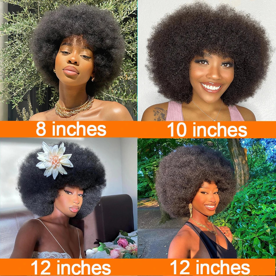 Fluffy Afro Kinky Curly Human Hair Wig With Thick Bangs Natural Short Bob Wigs For Black Women 180% Density Full Machine Hair 231227