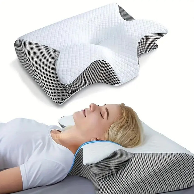 Butterfly Sleep Memory Neck Pillow Slow Rebound Comfortable Memory Foam Sleep Pillow Cervical Orthopedic Neck Massage Bed Pillow 231227