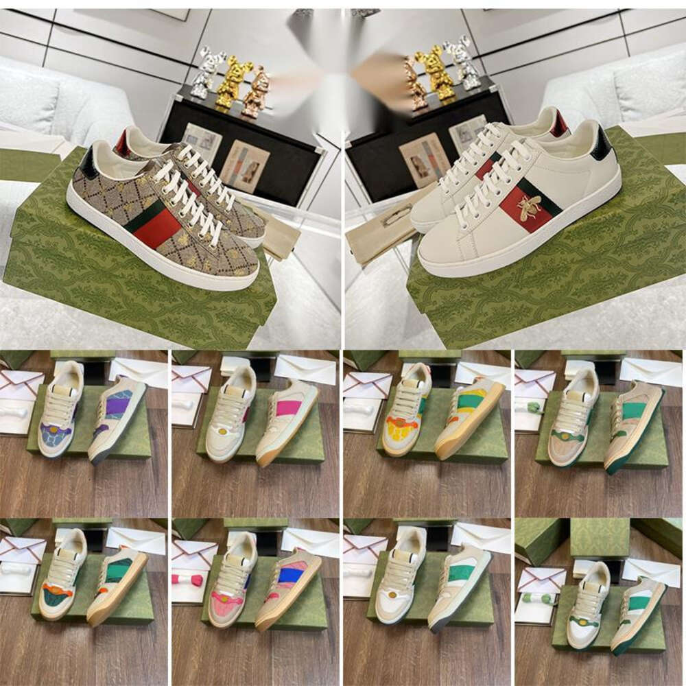 Designer guccis shoes Bee Ace Sneakers Low Womens Shoe Sports Trainers Tiger Embroidered Black White Green Stripes walking Mens Women 1977 Screener sneakers
