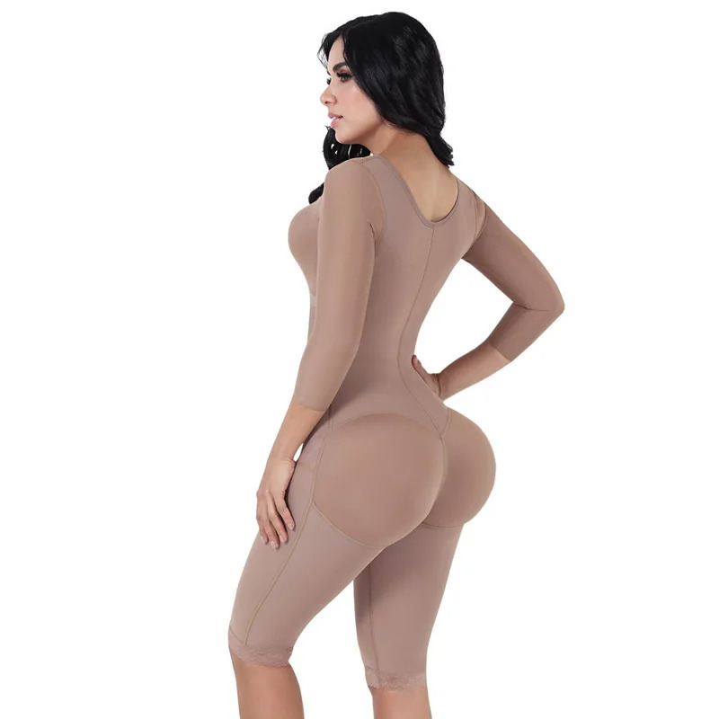 Fajas Colombianas Women's Body Shaper Breast Support Side Long Sleeve Tummy Control Long Bodysuit Shapewear Waist Trainer 231226