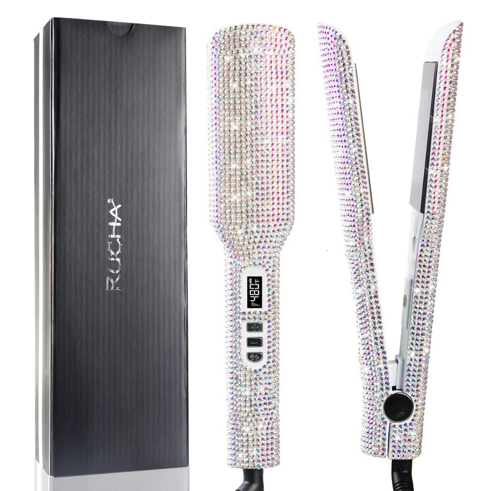 Rhinestone Flat Iron Hair Straightener Professional Dual Voltage Straightening Irons LCD Display 2 Inch Plate Irons 231227
