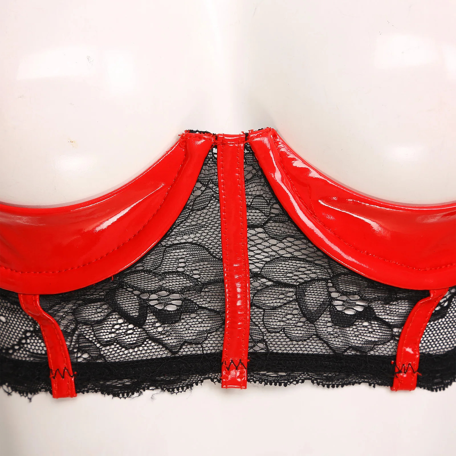 Women Open Cup Bra Wetlook Patent Leather Underwired Bra Adjustable Floral Lace Sexy Half Cup Bra Brassiere Erotic Lingerie 231226