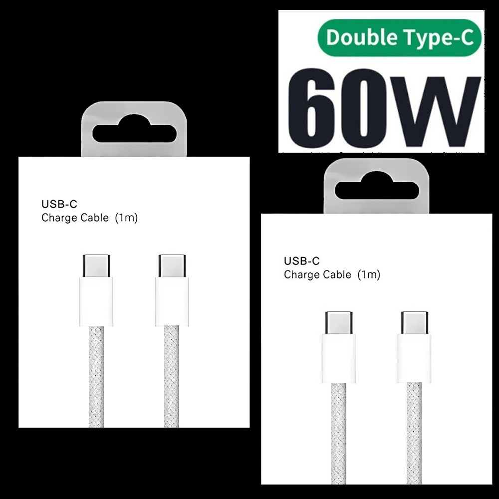 60W 3A 1M 2M 6FT PD USB C to USB-C Type c Charger Cable Fast Quick Charging Fabric Cables For Samsung S20 S23 S24 Utral Xiaomi Htc lg Android phone Wi