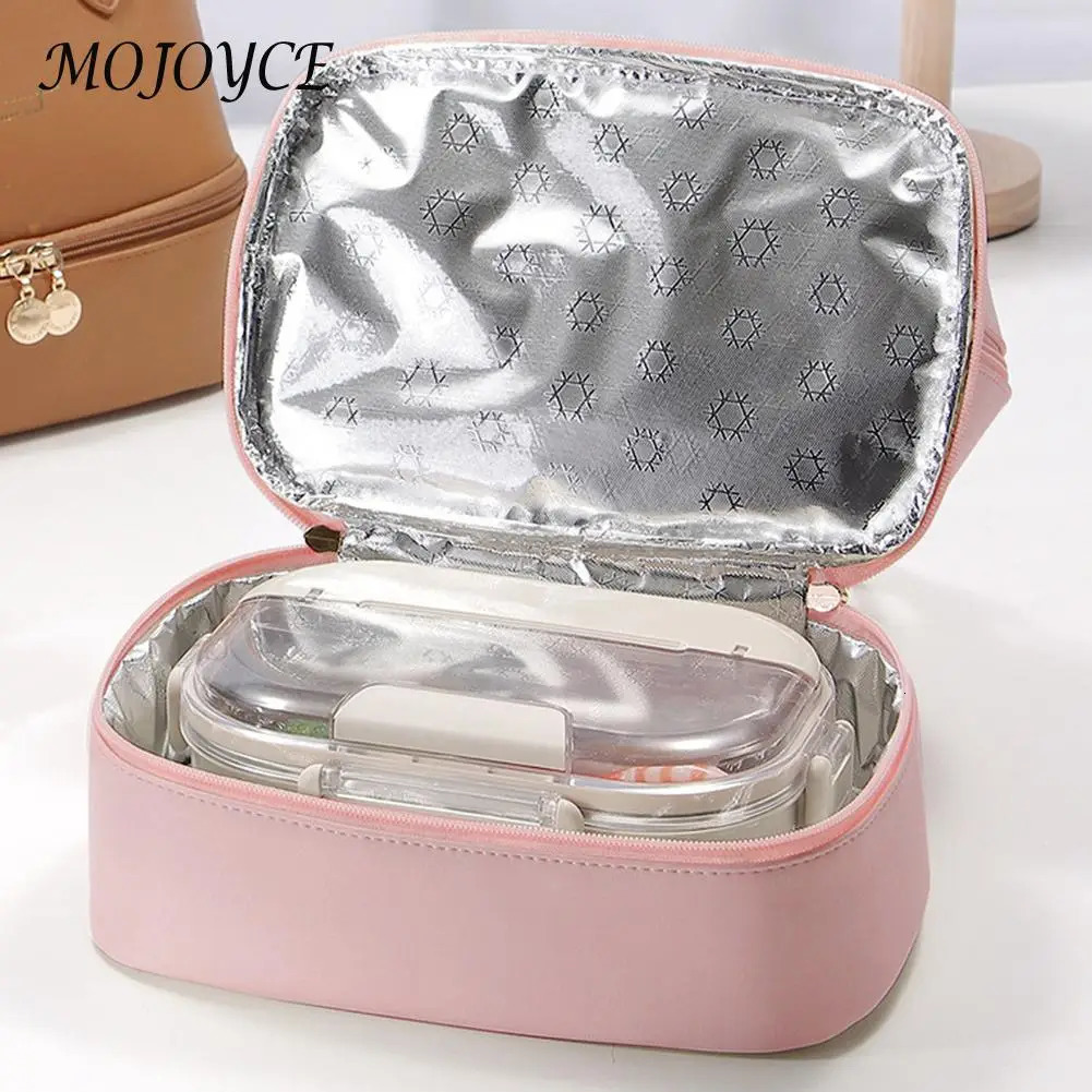Ladies Food Handbag Case Large Capacity PU Leather Lunch Box Container Double Layer Meal Prep Bag for Travel Work School Picnic 231226