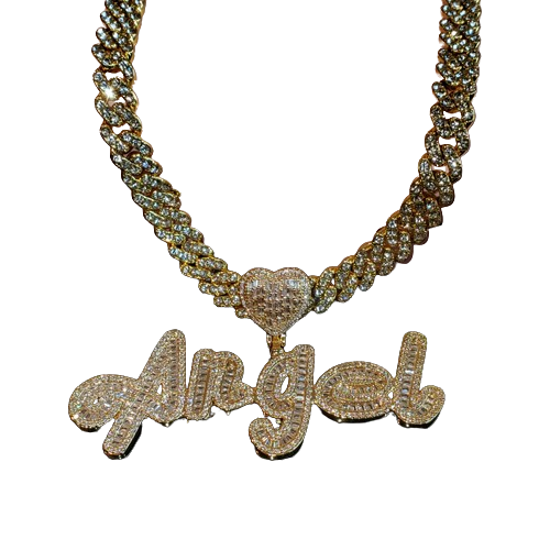 Grandbling Custom Name Necklace with Heart rhinestones Cuban Chain Word Iced Out CZ Personalized Hiphop Jewelry 220722204d