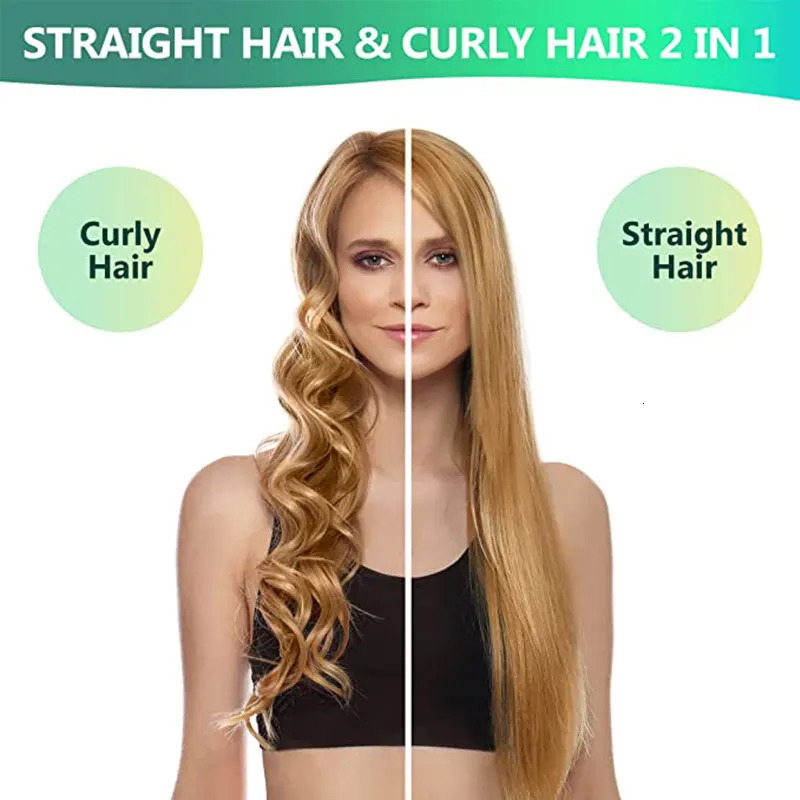 2 In 1 Electric Professional Negative Ion Hair Straightener Brush Curling Comb with Lcd Display Hair Curling Tool Straight Brush 231227