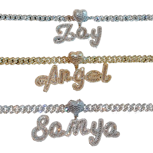 Grandbling Custom Name Necklace with Heart rhinestones Cuban Chain Word Iced Out CZ Personalized Hiphop Jewelry 220722204d