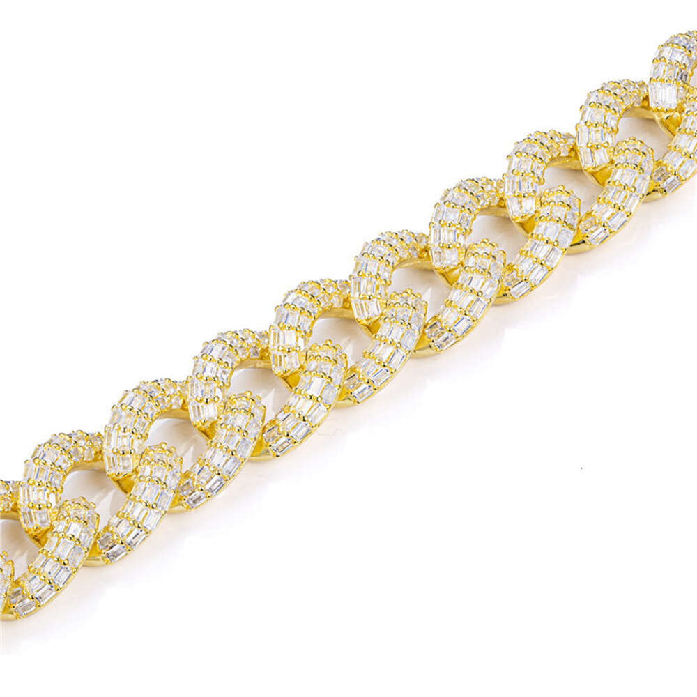 Voaino 20inch Gold Plated 925 Sterling Silver Chain Link Moissanite Cuban Chain