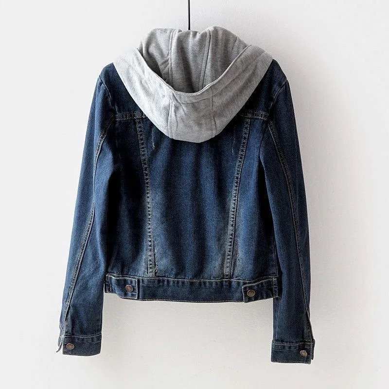 Korean Hooded Cowboy Denim Jacket Suit Women Outwear Jean Slim Coat Female In Outerwears Students Varsity Clothing 231227