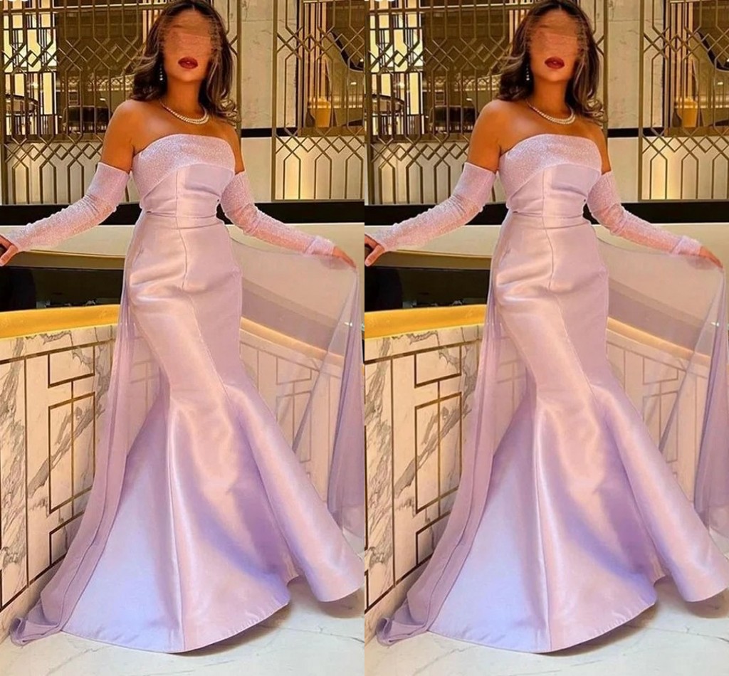 Arrival New Purple Evening Dress Strapless Sequins Top Satin Mermaid Long Formal Party Prom Gowns Vestidos Gala Robe De Soiree