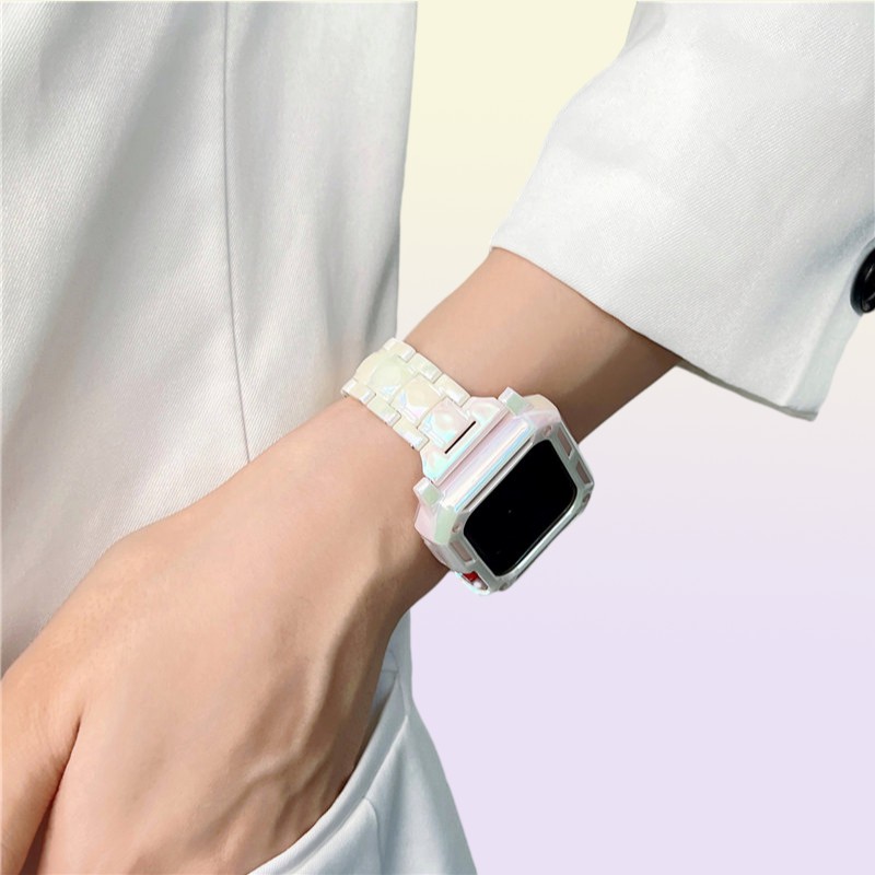 for Apple Watch Series 7 6 5 4 3 2 SE Glossy Laser White Protective Case Band Strap Cover iWatch 44mm 45mm4557057