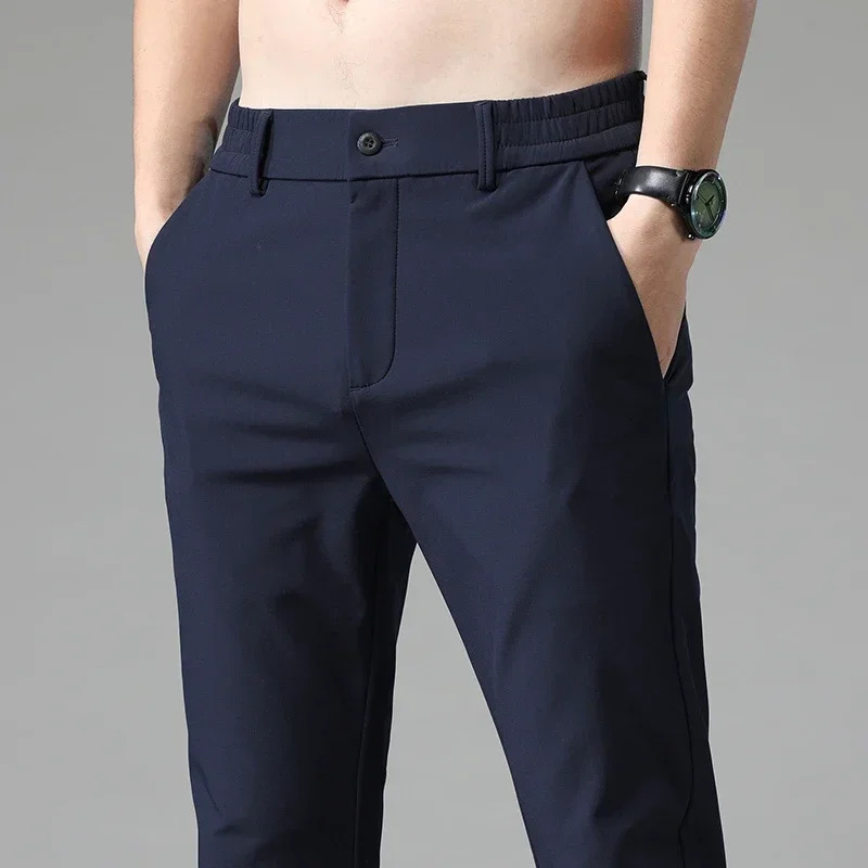 Autumn Pants Mens Stretch Korean Casual Slim Fit Elastic Waist Jogger Business Classic Trousers Male Black Gray Blue 28-38 231226