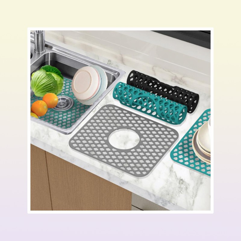 Mats Pads Silicone Sink Protector Mat NonSlip Quick Drying Dish Drain Pad Moisture Mildew Proof Grid Kitchen Storage PadMats2014388