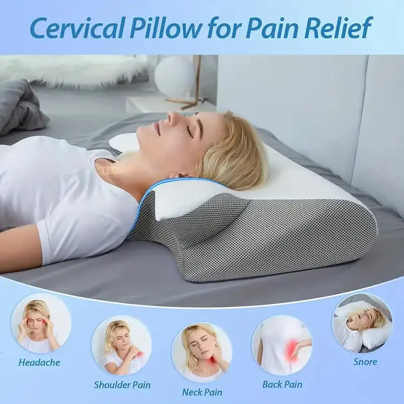 Butterfly Sleep Memory Neck Pillow Slow Rebound Comfortable Memory Foam Sleep Pillow Cervical Orthopedic Neck Massage Bed Pillow 231227
