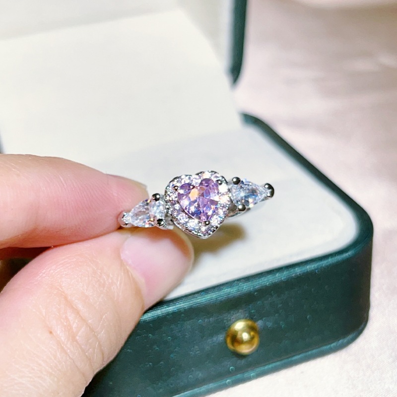 Fashion Hot Love Heart Designer Rings for Women S925 Silver Sweet Girls Lovely Hearts CZ Zircon Pink Crystal Luxury Band Ring Jewelry Valentines Day B
