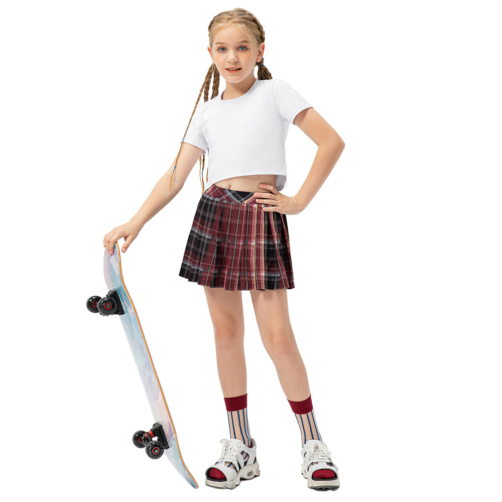 LU Children's Dress Tennis Skirt Grid Pleated Skirt Girls' Sports Short Skirt Dance Training Short Skirt Pants