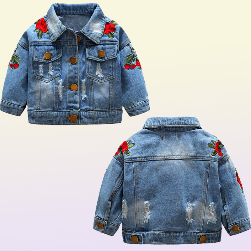 Tem Doger Baby Girls Outerwear Coats Newborn Infant Baby Jeans Coat for Girl Ripped Outwear Bebes Embroidery Denim Jackets 210312