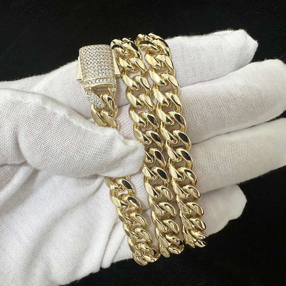 10mm 12mm Iced Out Vvs Moissanite S925 Sterling Silver Miami Cuban Link Chain 14k Plated Gold Men Hiphop Necklace