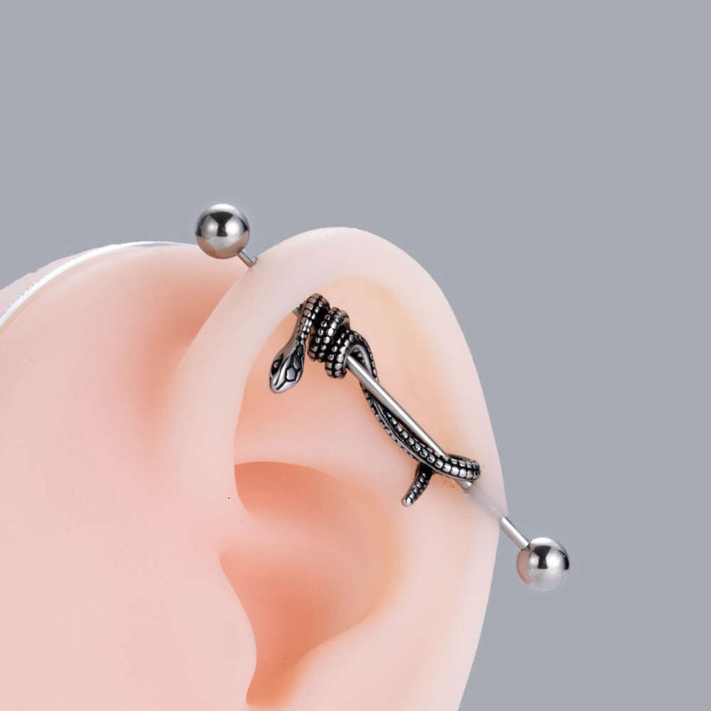 Industrial Surgical Stainless Steel Straight Barbell Helix Ear Bar Ball Cartilage Earring Stud 1.2 Screw Love Snake Ear Bridge Piercing Wolf Tide Body