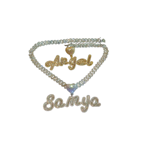Grandbling Custom Name Necklace with Heart rhinestones Cuban Chain Word Iced Out CZ Personalized Hiphop Jewelry 220722204d