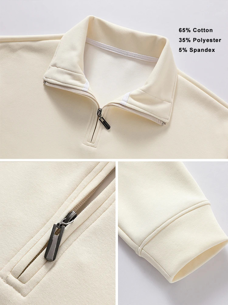 2023 Autumn Hoodies Men Korean Fashion 320G Heavy Cotton Long Sleeved Half Zip Up Sweatshirts 231227