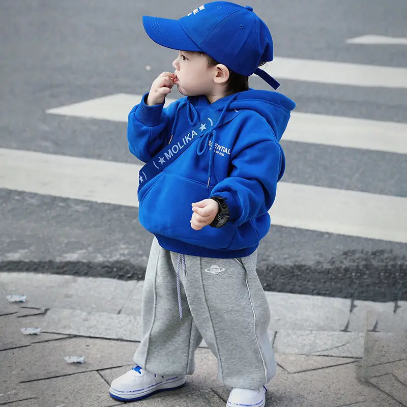 2 11Y Blue Hoodies for Teens BABY Boys Outfits Clothe Fleece Girls Sport Sweatshirts Hoodie Winter Thick Warm Coat 231226