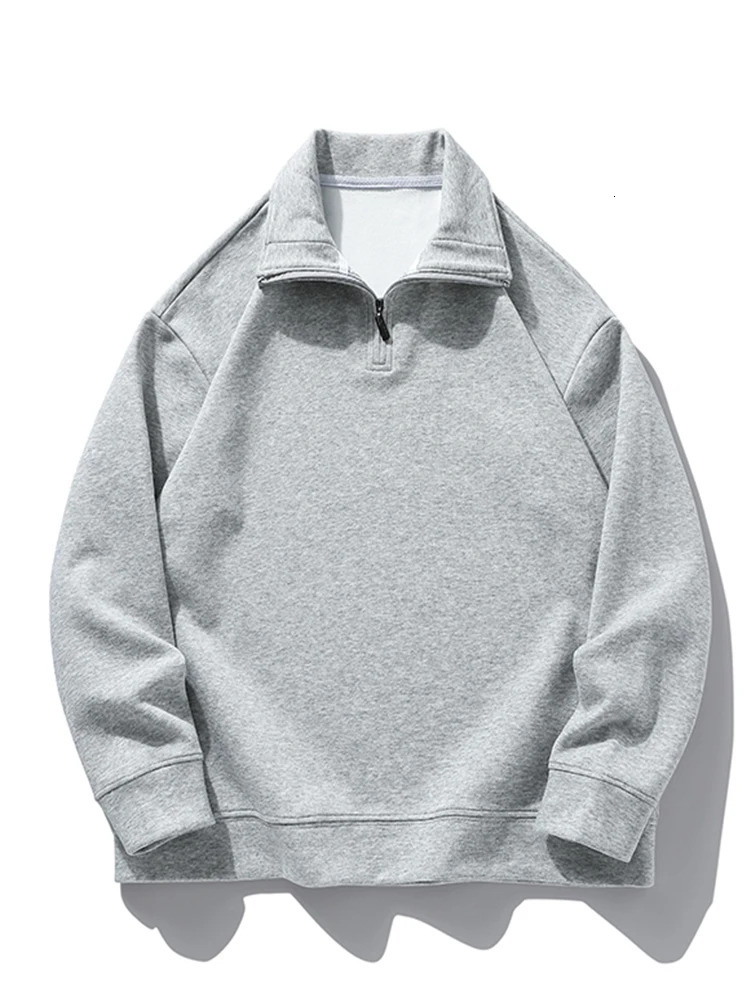 2023 Autumn Hoodies Men Korean Fashion 320G Heavy Cotton Long Sleeved Half Zip Up Sweatshirts 231227