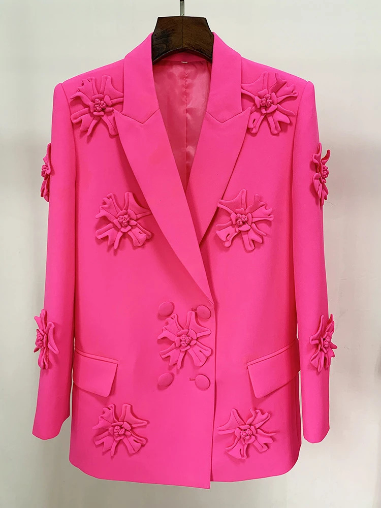 TWOTWINSTYLE Temperament Loose Coats For Women Notched Long Sleeve Double Breasted Patchwork Appliques Solid Blazers Female 2023 231227