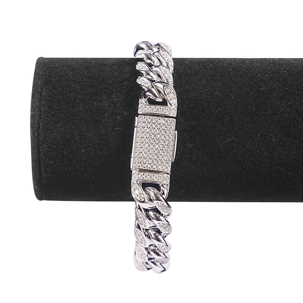 Sicgem 8.5 Inches 13 Mm Cuban Link Chain 925 Sterling Silver Bling Iced Out Moissanite Chains