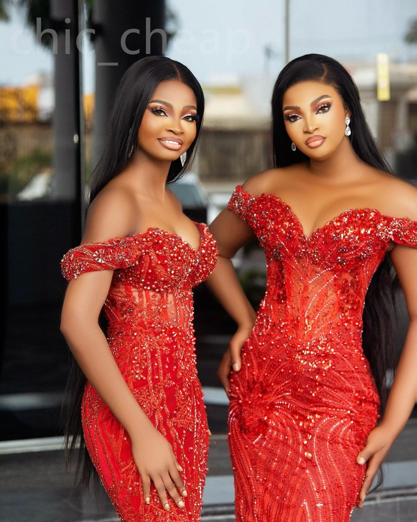 Mermaid Prom Dress Red Sequined Lace Evening Gowns With Detachable Train For Birthday, Engagement, Reception 6660311
