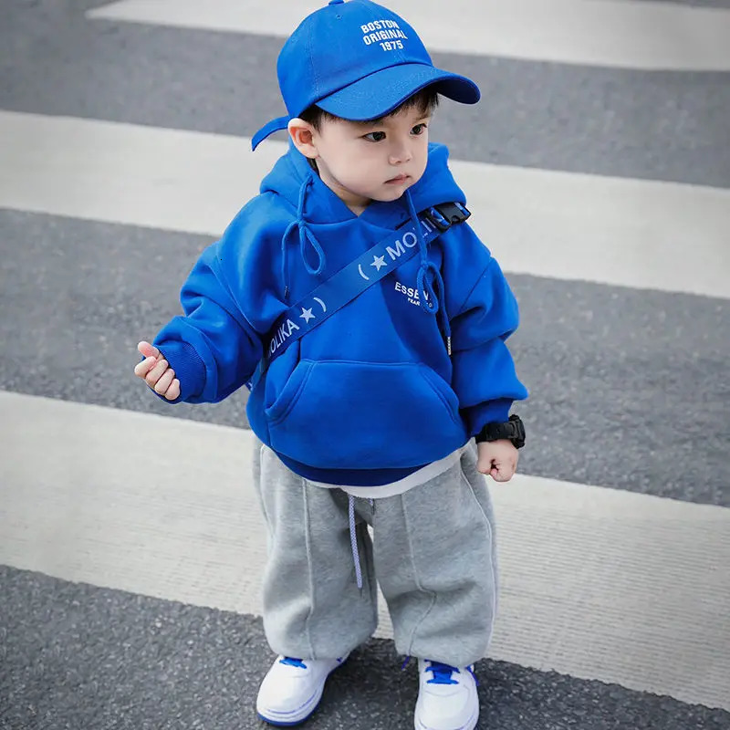 2 11Y Blue Hoodies for Teens BABY Boys Outfits Clothe Fleece Girls Sport Sweatshirts Hoodie Winter Thick Warm Coat 231226