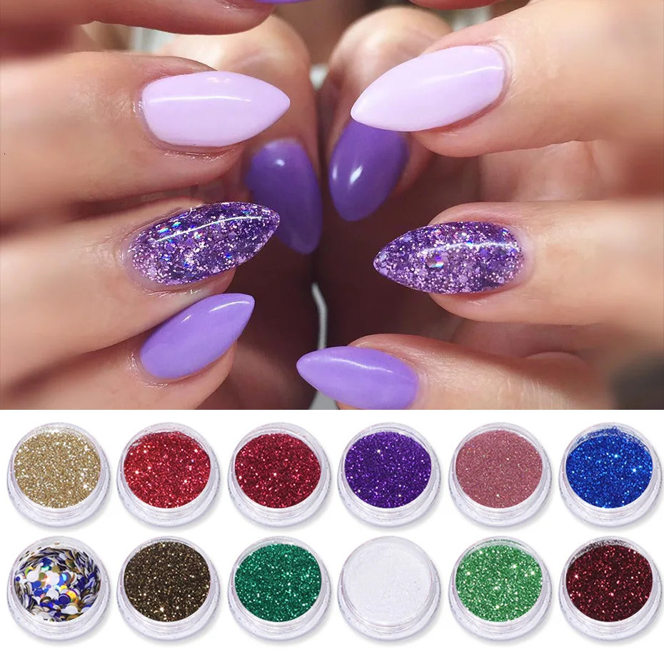 60pcs/Set Nail Art Glitter Sequins Mix Blue Gold Silver White Colors Sugar Sanding Powder Pigment Dust Nail Supply Decorations 231227