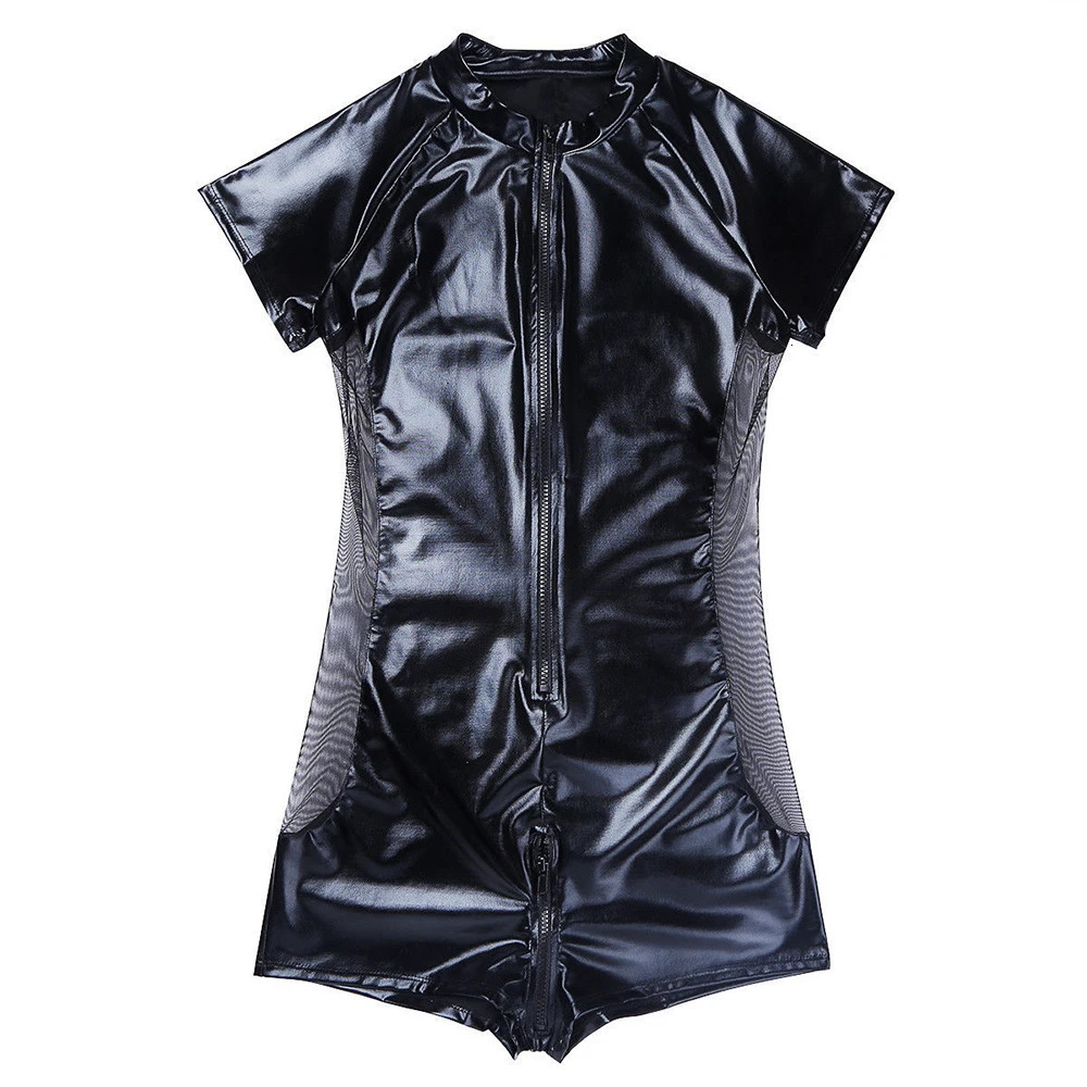 Mens Sexy Pu Leather Bodysuit With Zipper Panties Man Sexy Jumpsuit Bodysuit Clubwear Leotard Exotic Lingerie Gay Sexy Clubw 231226