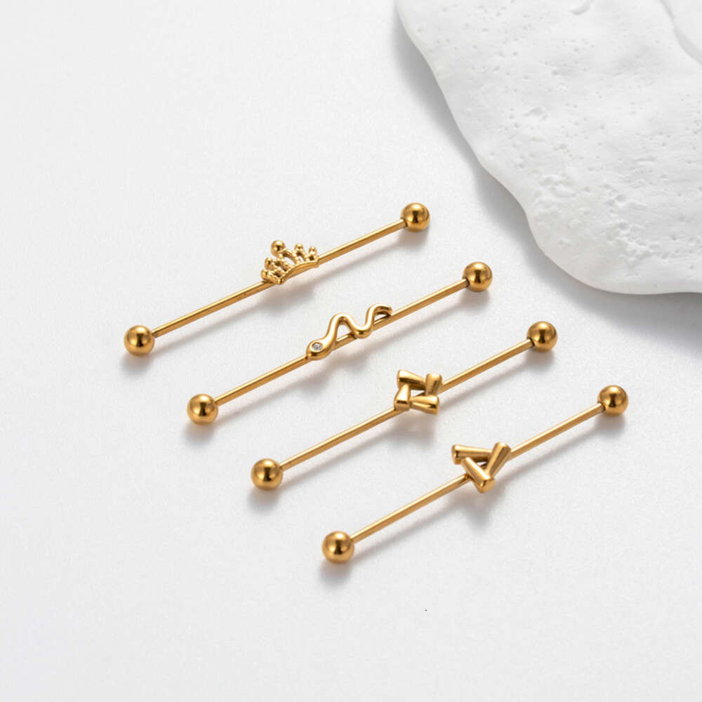 Straight Surgical Stainless Steel Industrial Barbell Helix Ear Bar Ball Cartilage Earring Stud Bling1.2mm Double Head Screw Rod Crown Bridgel Piercing