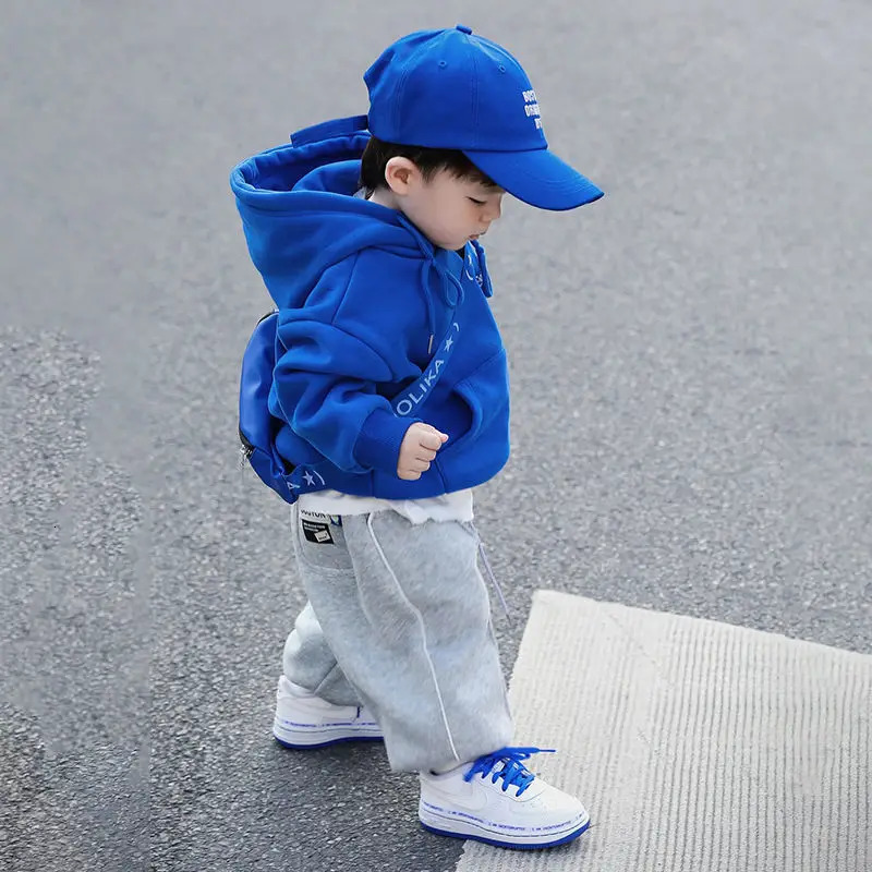 2 11Y Blue Hoodies for Teens BABY Boys Outfits Clothe Fleece Girls Sport Sweatshirts Hoodie Winter Thick Warm Coat 231226