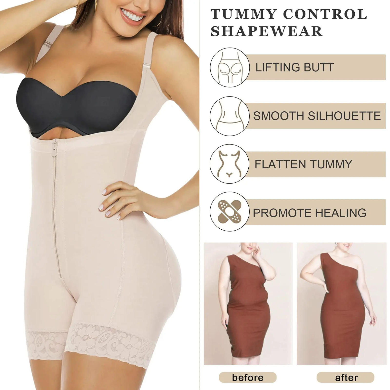 Fajas Colombianas Shapewear for Women Firm Tummy Compression Postpartum Tummy Control Body Shaper Butt Lifter Bodysuit 231226