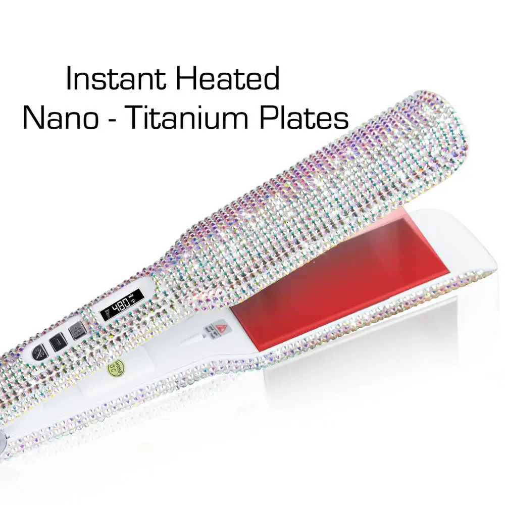 Rhinestone Flat Iron Hair Straightener Professional Dual Voltage Straightening Irons LCD Display 2 Inch Plate Irons 231227