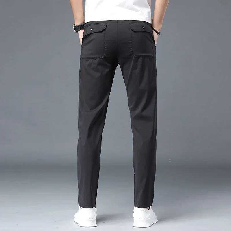 Korean Style Men Casual Pants Thin Summer Regular Fit Cargo Pants Elastic Waist Black Pants Fashion Gray Black Khaki 883 231226