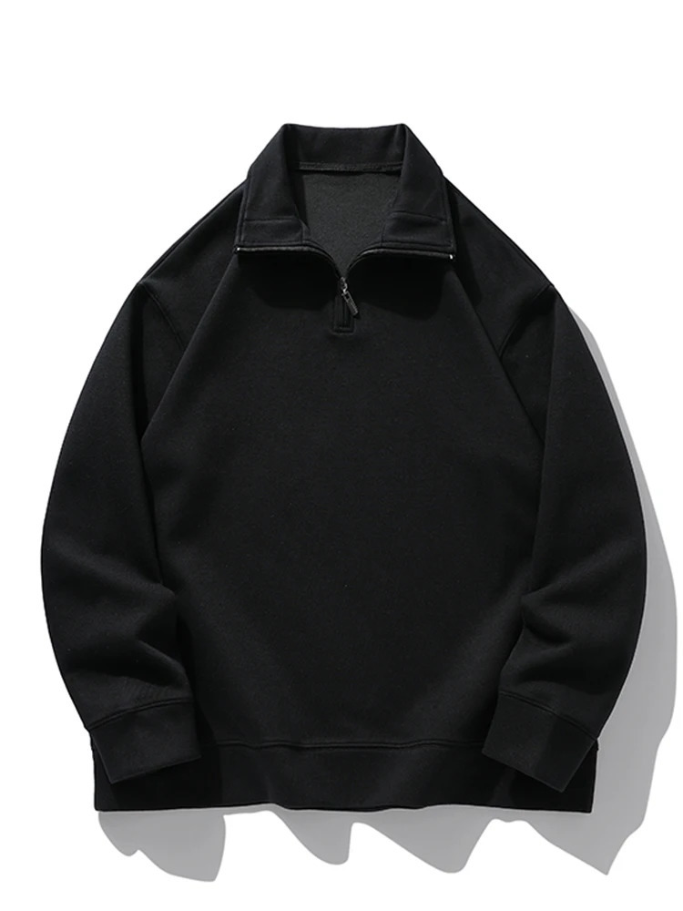 2023 Autumn Hoodies Men Korean Fashion 320G Heavy Cotton Long Sleeved Half Zip Up Sweatshirts 231227